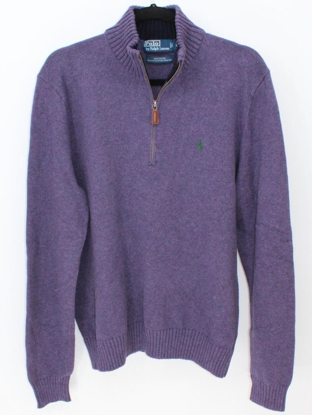 Polo Ralph Lauren Medium 100% Cotton Purple Heather 1/4 Zip Sweater Green Horse